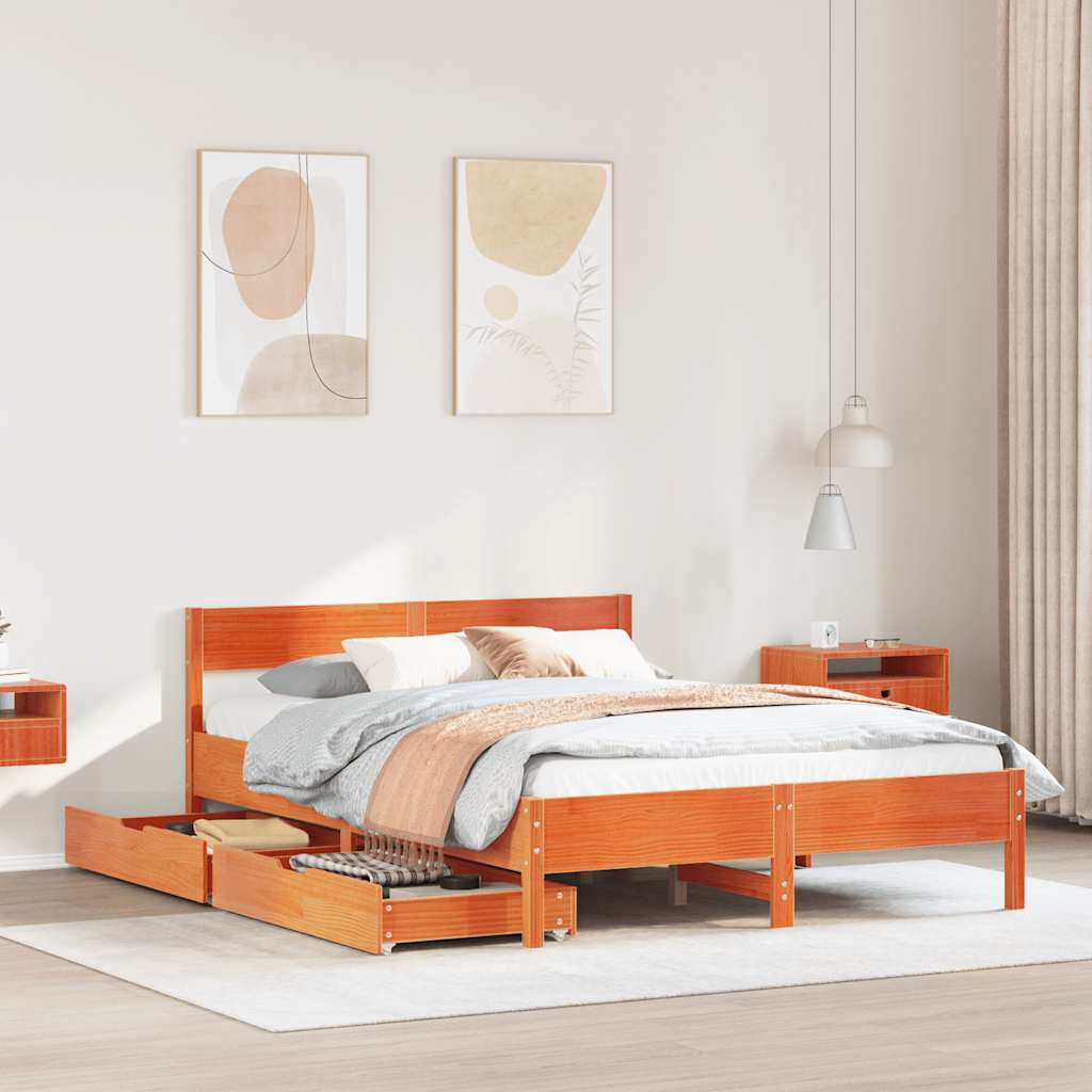 Letto senza Materasso Marrone Cera 140x190 cm in Legno di Pino | homemem39