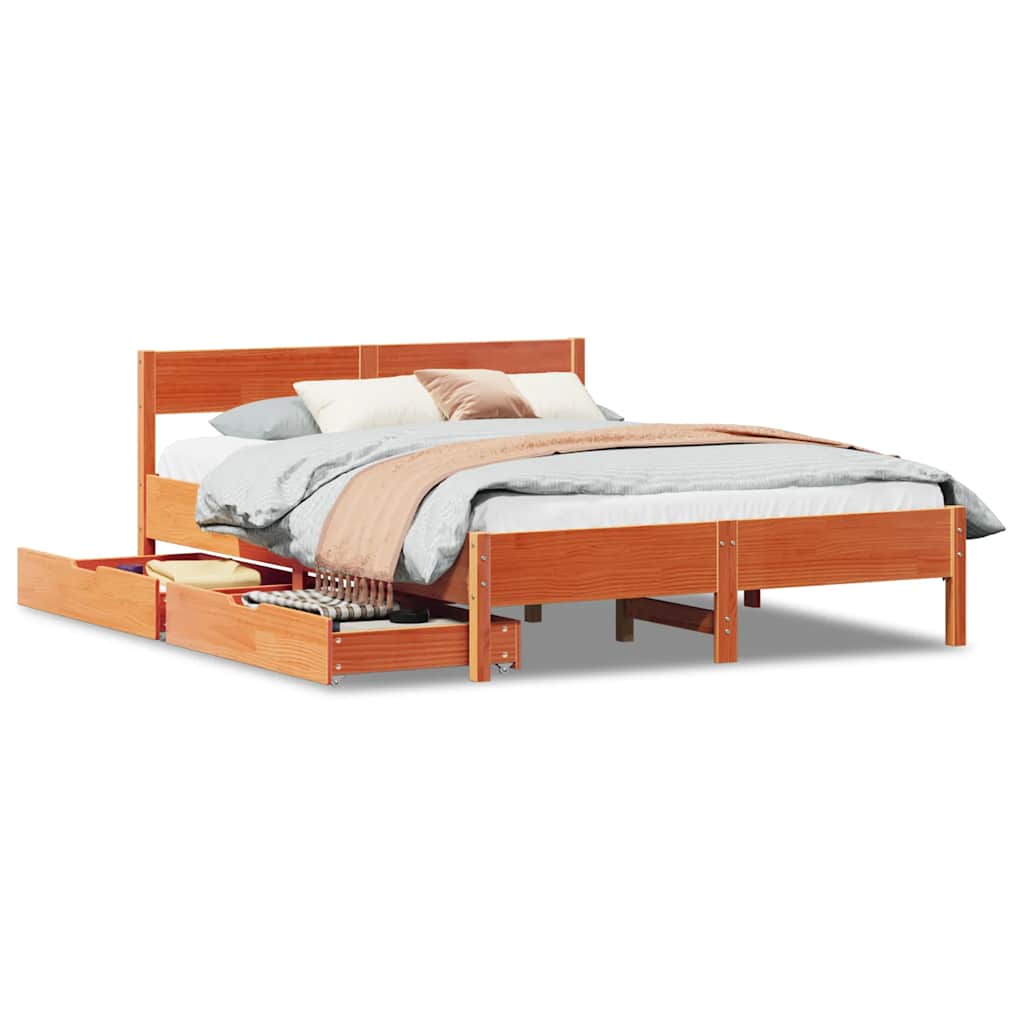 Letto senza Materasso Marrone Cera 135x190 cm in Legno di Pino | homemem39