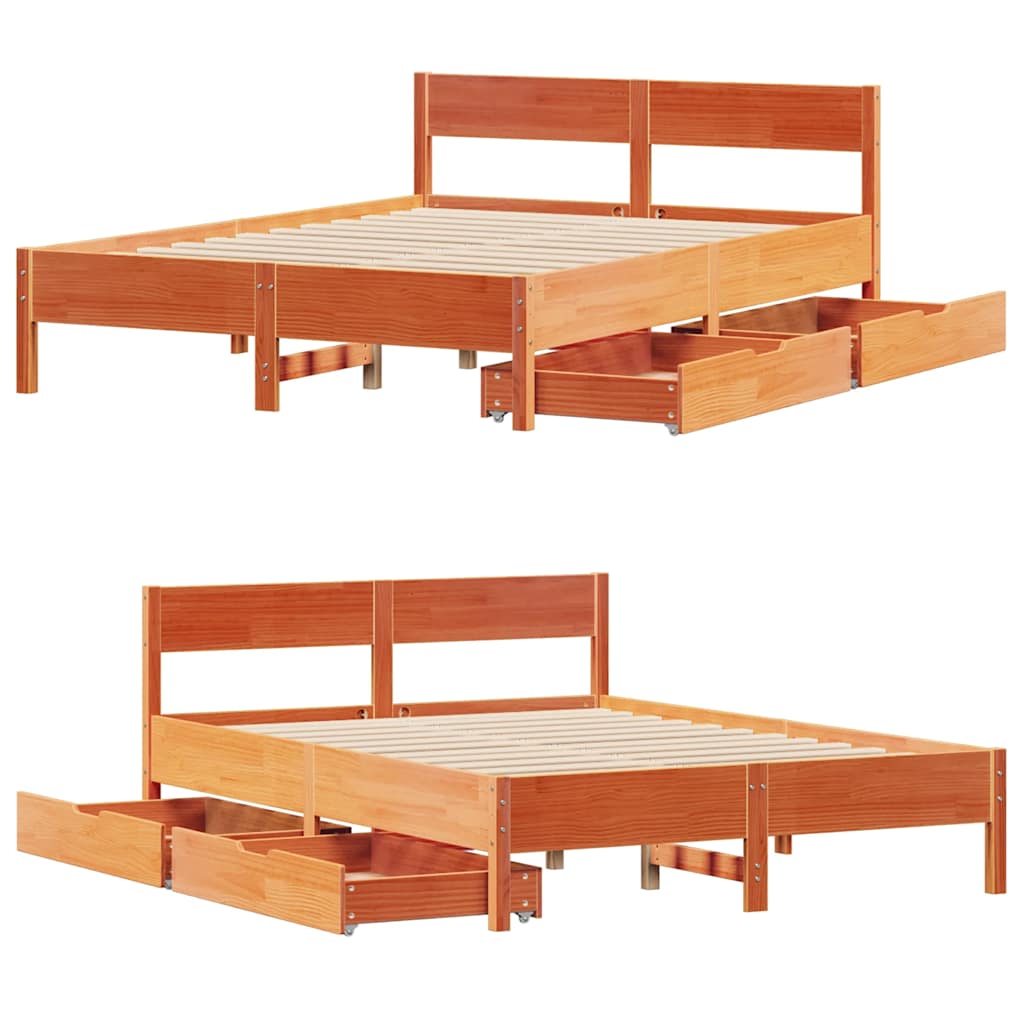 Letto senza Materasso Marrone Cera 135x190 cm in Legno di Pino | homemem39