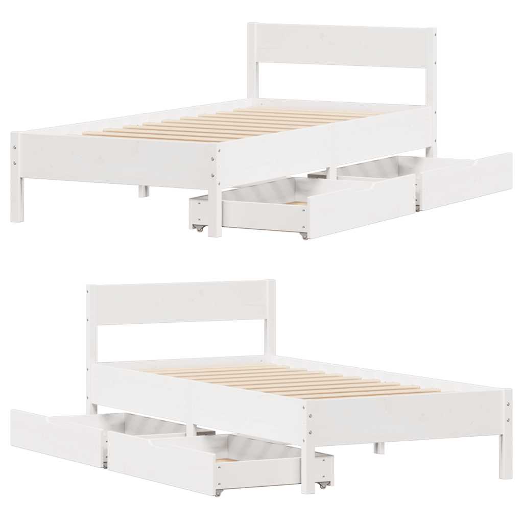 Letto senza Materasso Bianco 75x190 in Legno Massello di Pino | homemem39