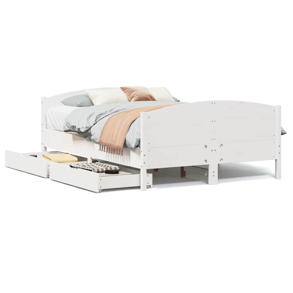 Letto senza Materasso Bianco 150x200 cm Legno Massello di Pino | homemem39