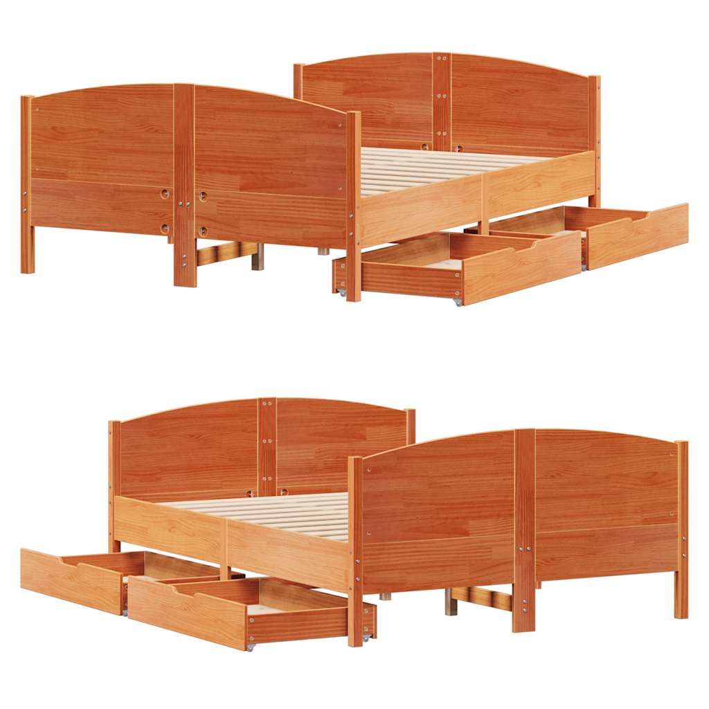 Letto senza Materasso Marrone Cera 135x190 cm in Legno di Pino | homemem39