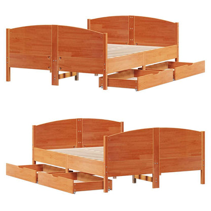 Letto senza Materasso Marrone Cera 135x190 cm in Legno di Pino | homemem39