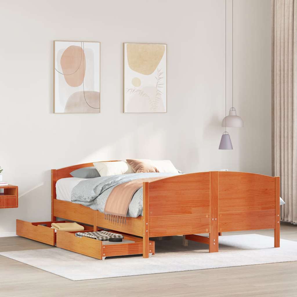 Letto senza Materasso Marrone Cera 135x190 cm in Legno di Pino | homemem39