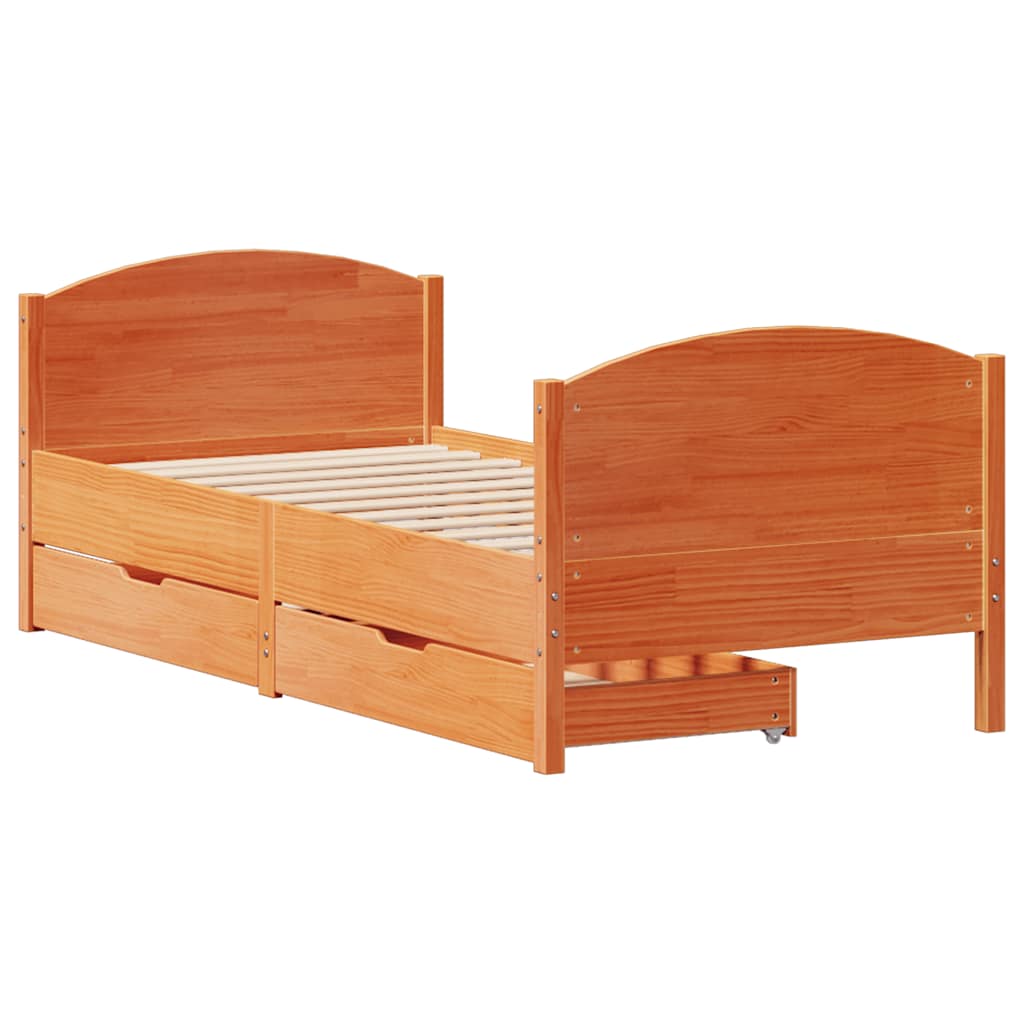Letto senza Materasso Marrone Cera 90x190 cm in Legno di Pino | homemem39