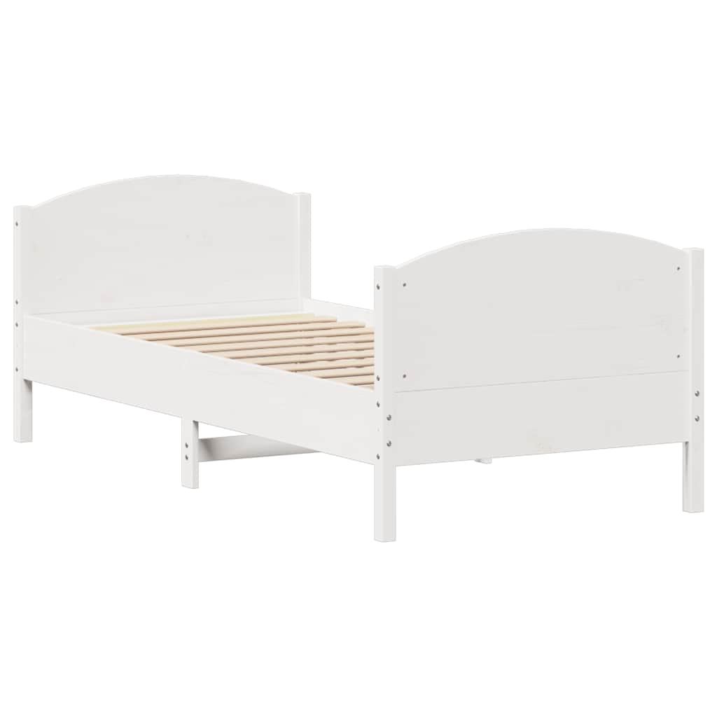 Letto senza Materasso Bianco 75x190 in Legno Massello di Pino - homemem39