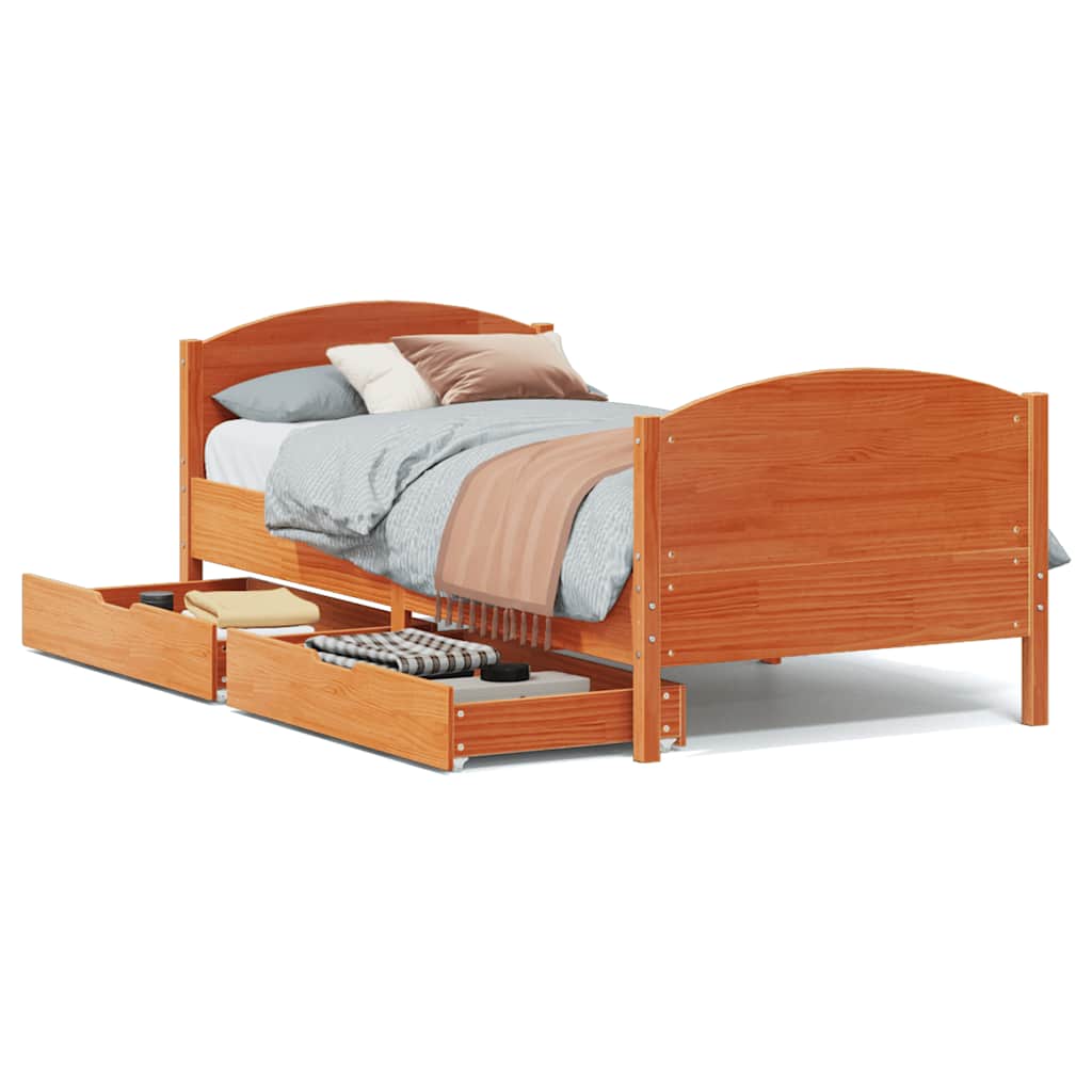 Letto senza Materasso Marrone Cera 75x190 cm in Legno di Pino | homemem39
