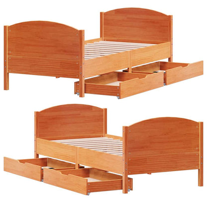 Letto senza Materasso Marrone Cera 75x190 cm in Legno di Pino | homemem39