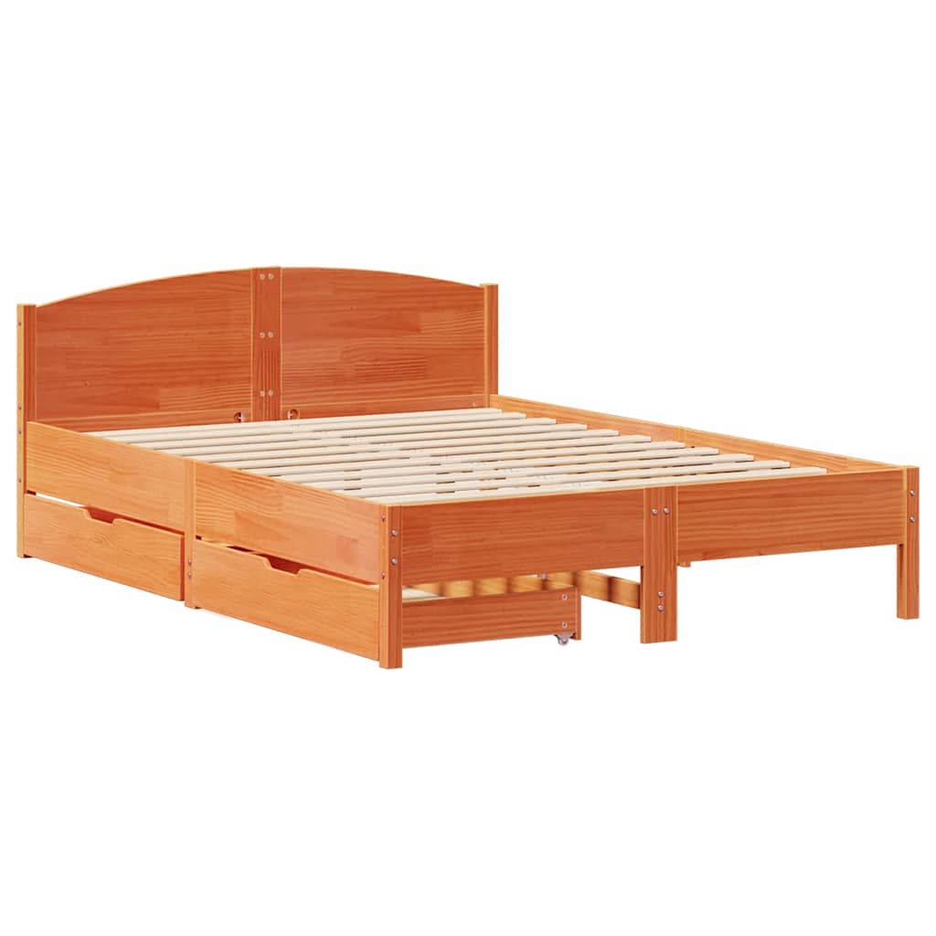 Letto senza Materasso Marrone Cera 140x190 cm in Legno di Pino | homemem39