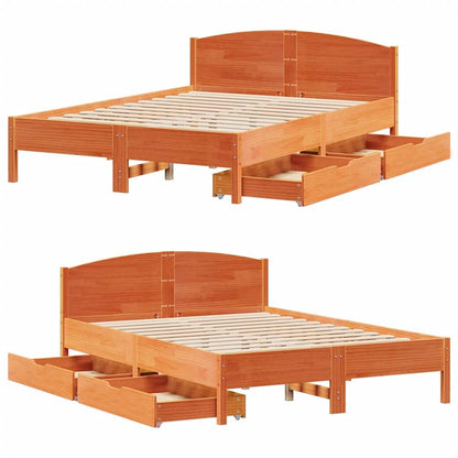 Letto senza Materasso Marrone Cera 135x190 cm in Legno di Pino | homemem39