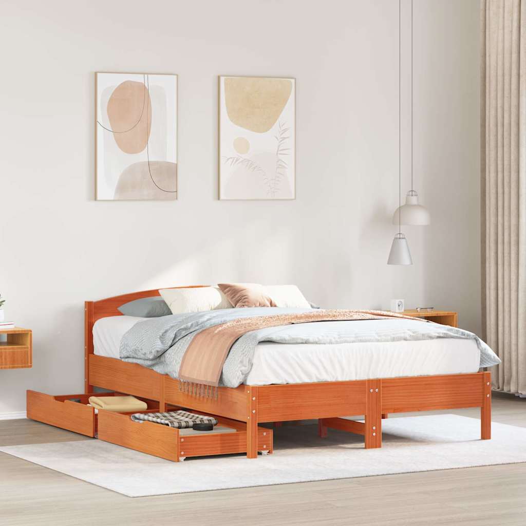 Letto senza Materasso Marrone Cera 120x190 cm in Legno di Pino | homemem39