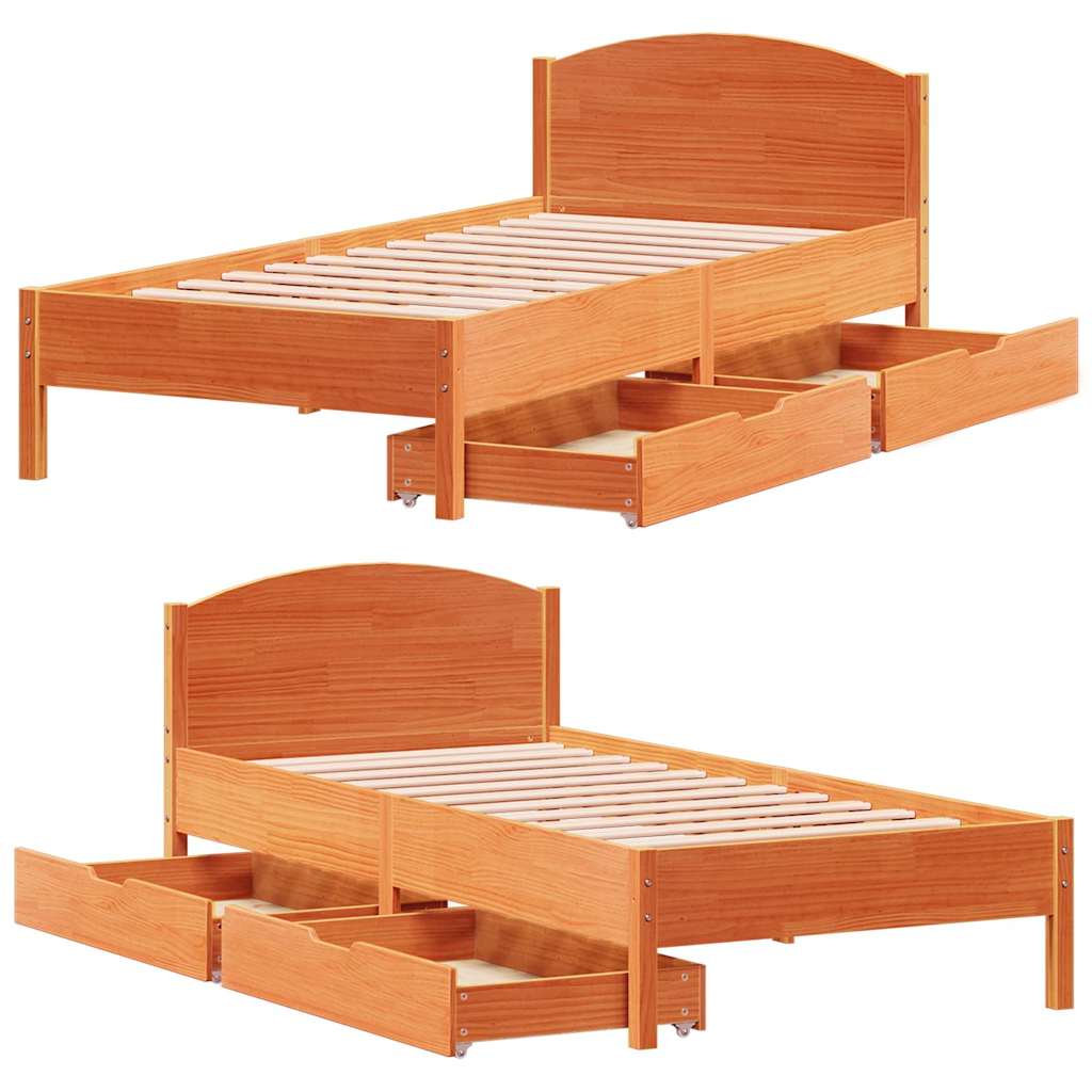 Letto senza Materasso Marrone Cera 90x190 cm in Legno di Pino | homemem39