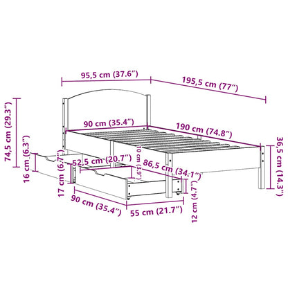 Letto senza Materasso Marrone Cera 90x190 cm in Legno di Pino | homemem39