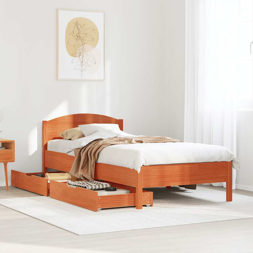 Letto senza Materasso Marrone Cera 90x190 cm in Legno di Pino | homemem39