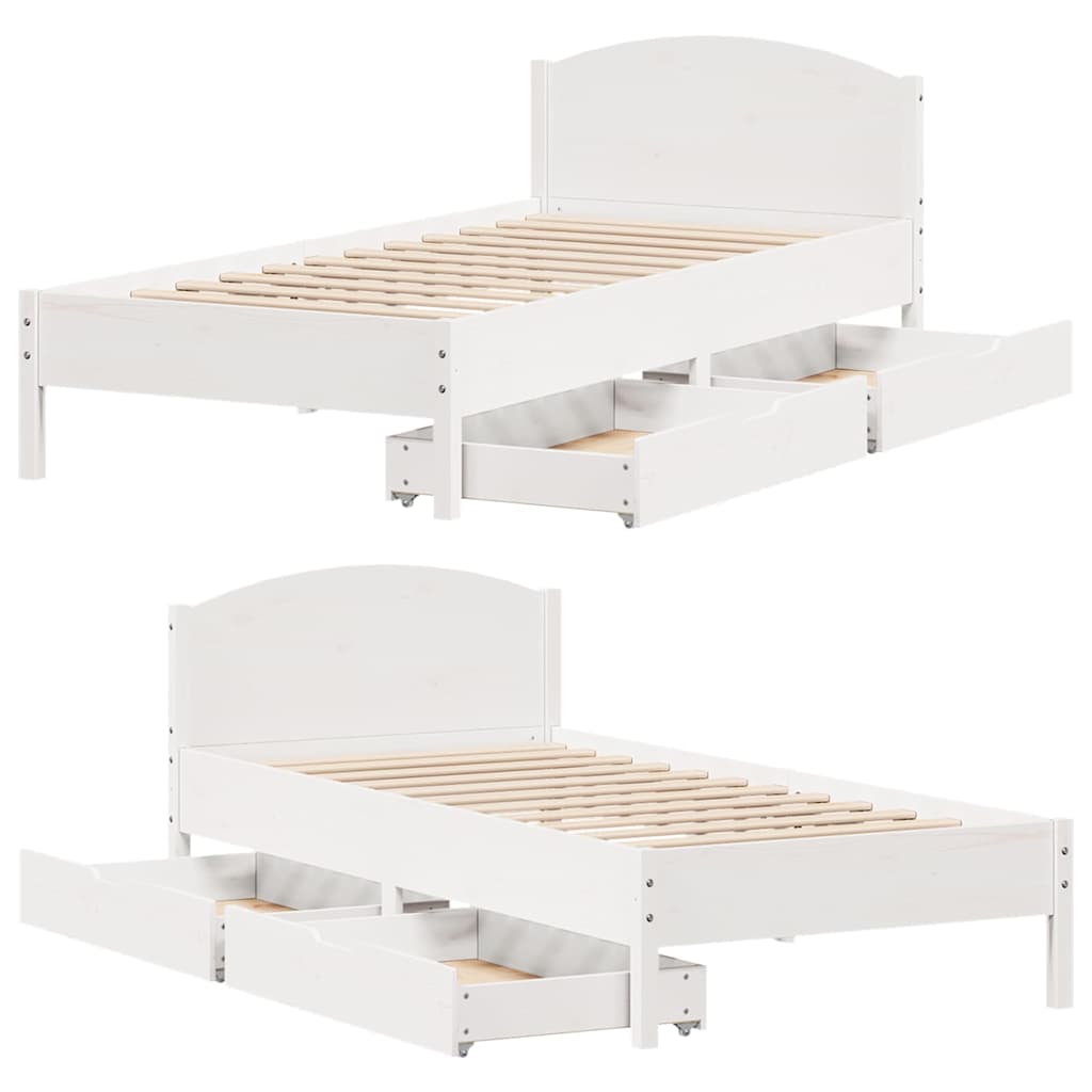 Letto senza Materasso Bianco 75x190 in Legno Massello di Pino | homemem39
