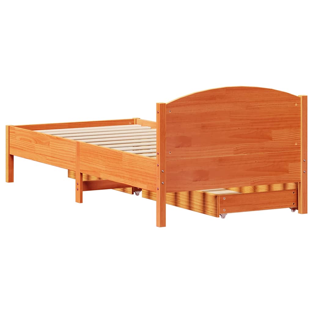Letto senza Materasso Marrone Cera 75x190 cm in Legno di Pino | homemem39