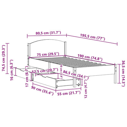 Letto senza Materasso Marrone Cera 75x190 cm in Legno di Pino | homemem39