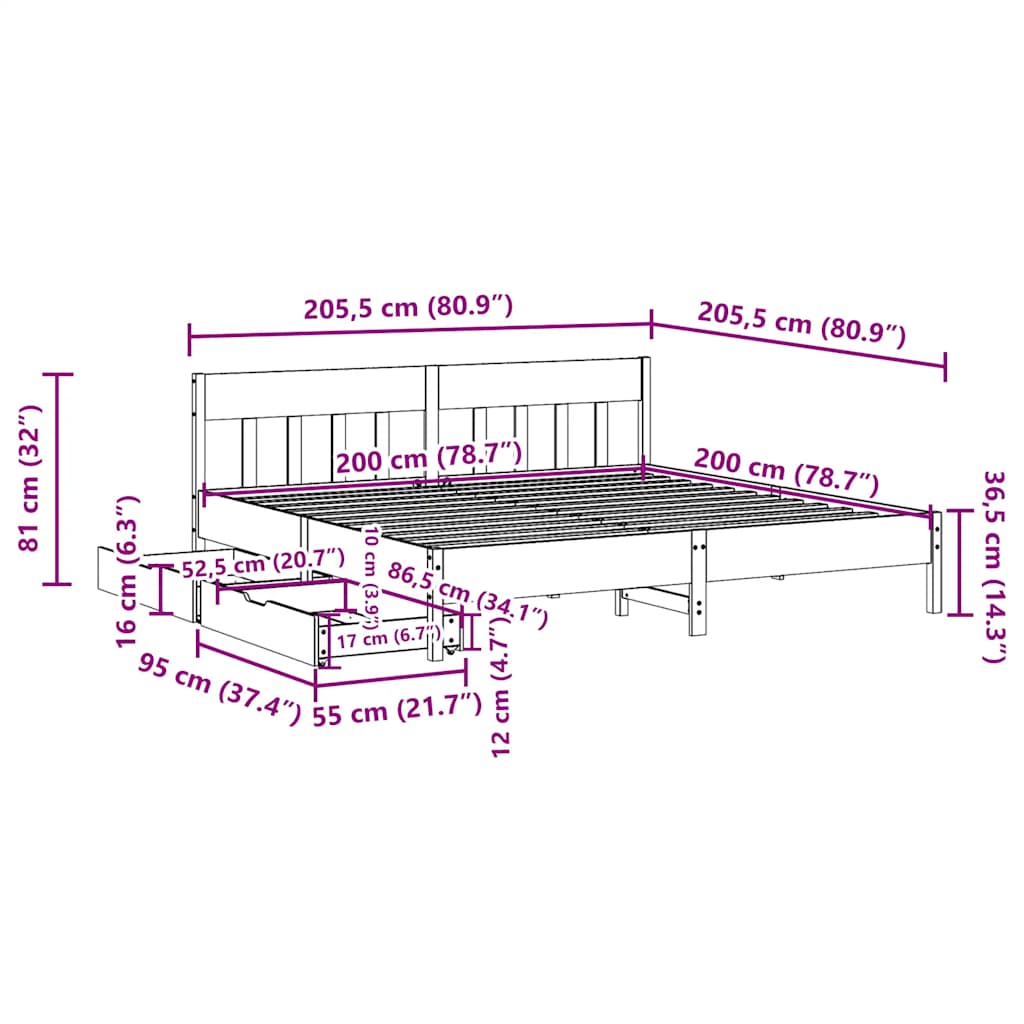 Giroletto senza Materasso Bianco 200x200 cm Legno Massello Pino | homemem39