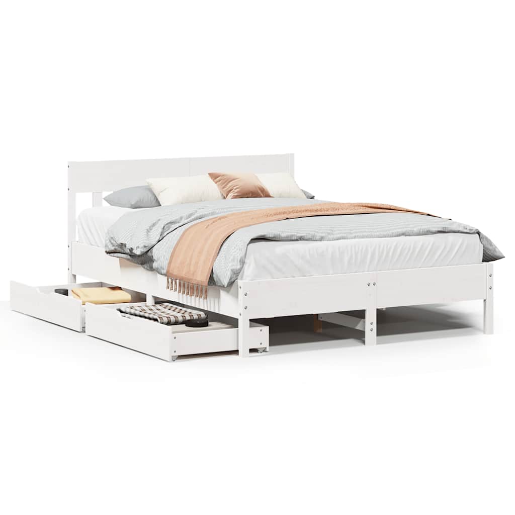 Letto senza Materasso Bianco 160x200 cm Legno Massello di Pino - homemem39