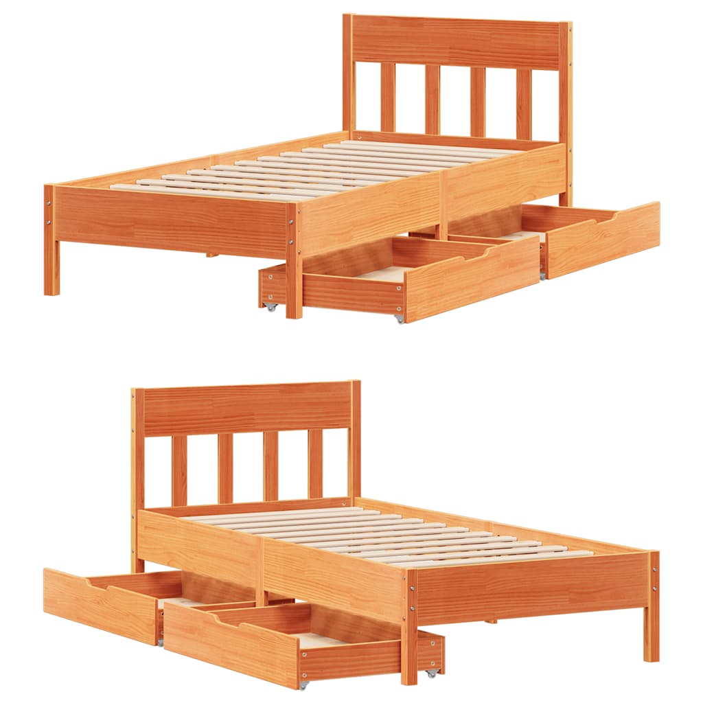 Letto senza Materasso Marrone Cera 90x200 cm Legno di Pino
