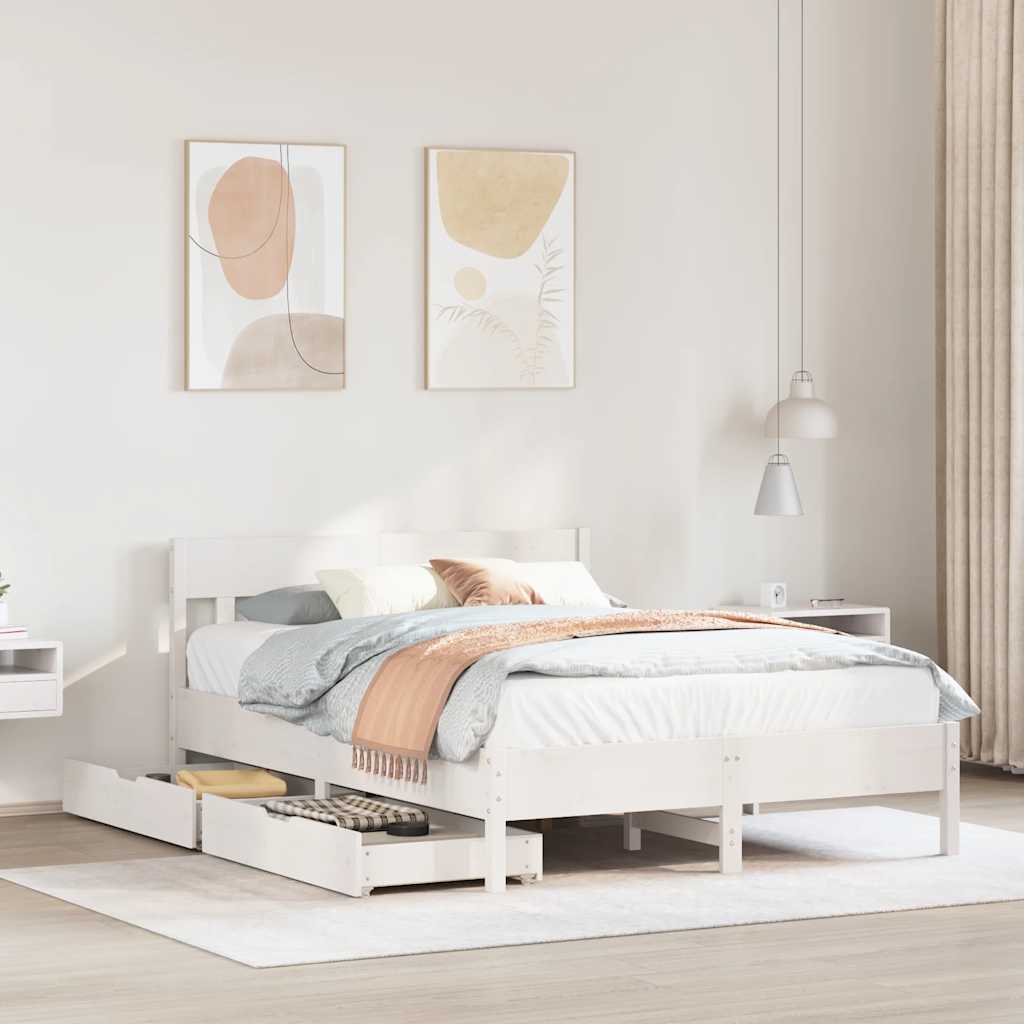 Letto senza Materasso Bianco 140x190 cm Legno Massello di Pino | homemem39