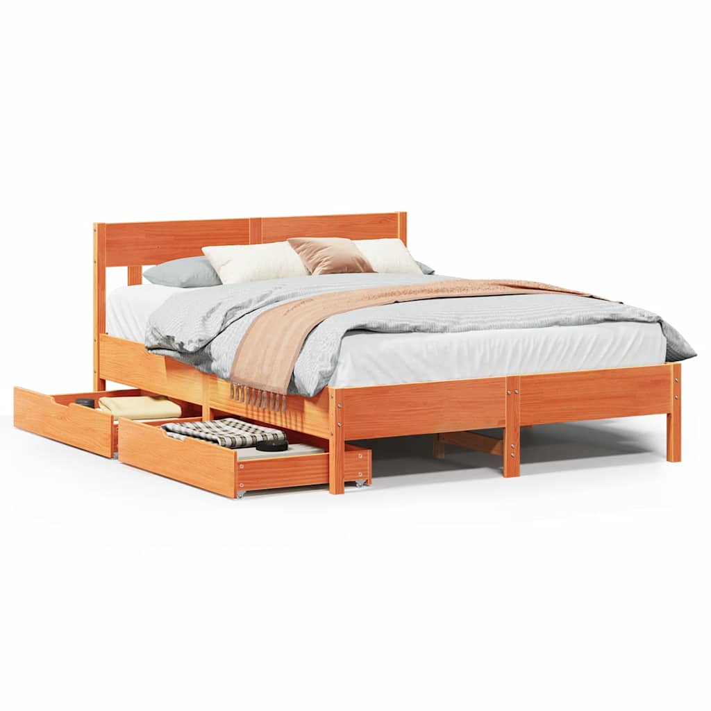 Letto senza Materasso Marrone Cera 140x190 cm in Legno di Pino | homemem39