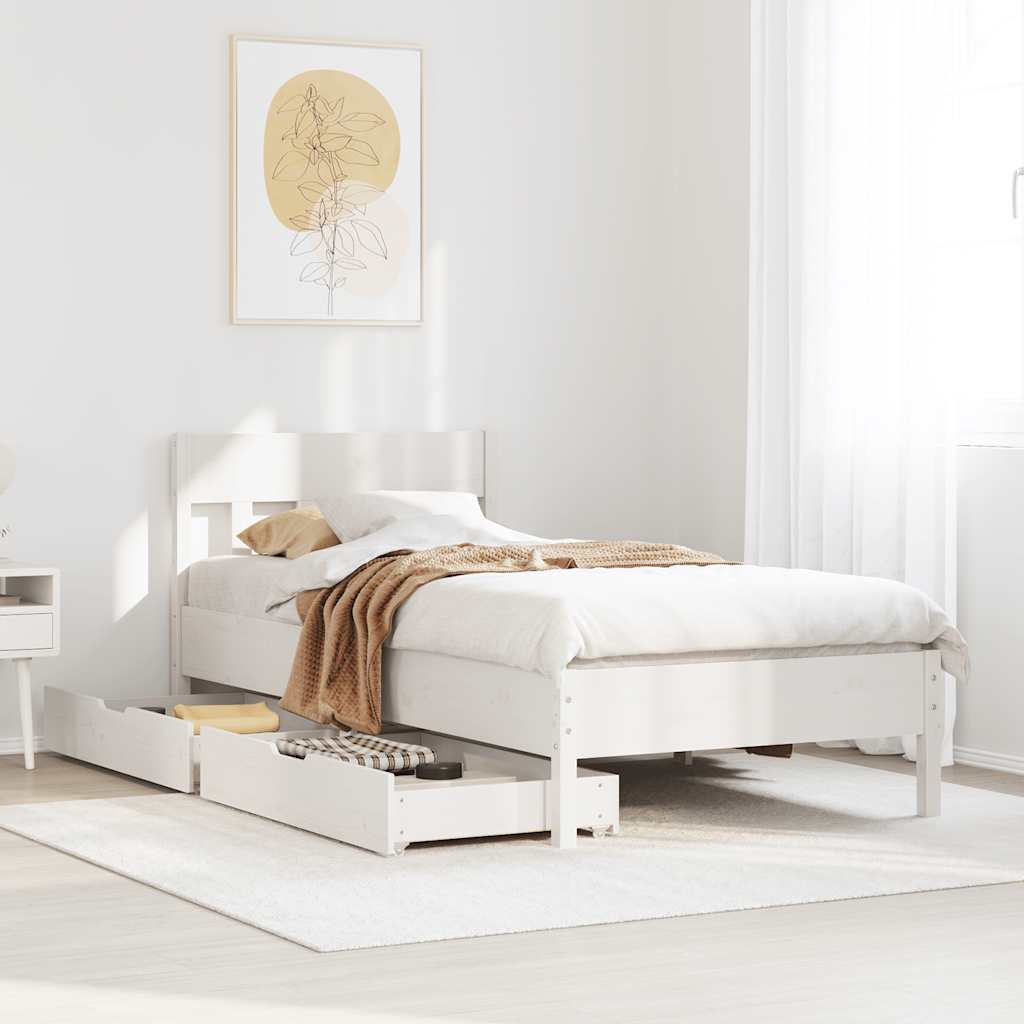 Letto senza Materasso Bianco 90x190 cm in Legno Massello Pino - homemem39