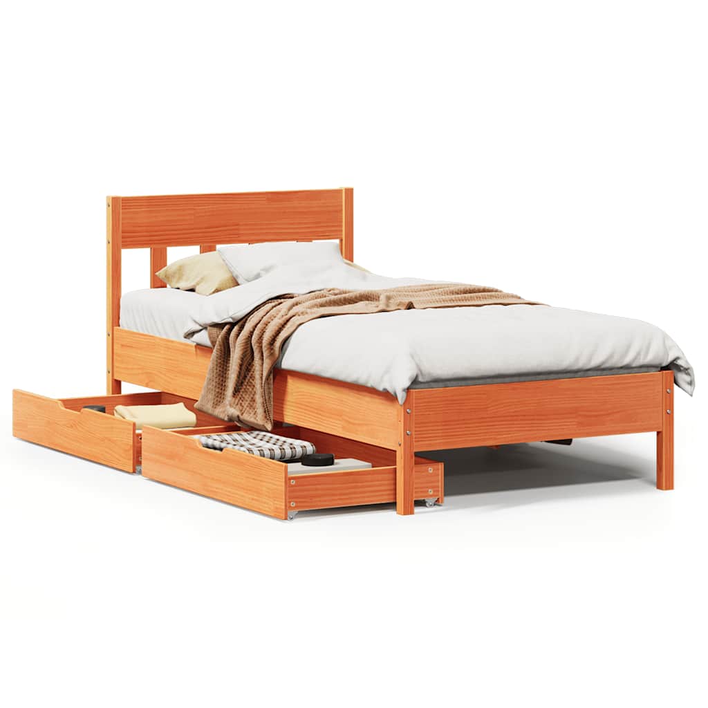 Letto senza Materasso Marrone Cera 90x190 cm in Legno di Pino | homemem39