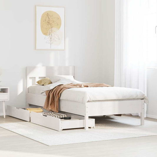 Letto senza Materasso Bianco 75x190 in Legno Massello di Pino | homemem39
