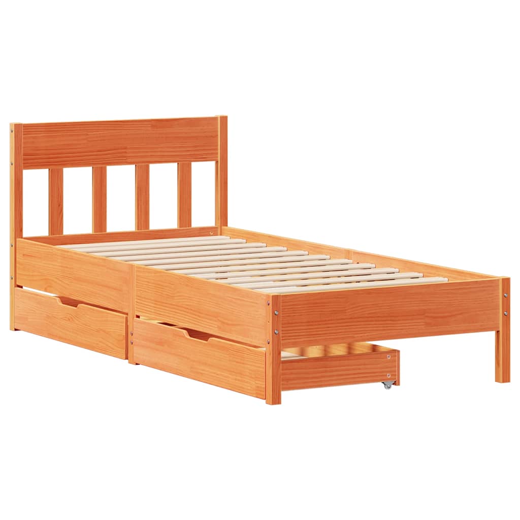 Letto senza Materasso Marrone Cera 75x190 cm in Legno di Pino | homemem39