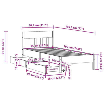 Letto senza Materasso Marrone Cera 75x190 cm in Legno di Pino | homemem39