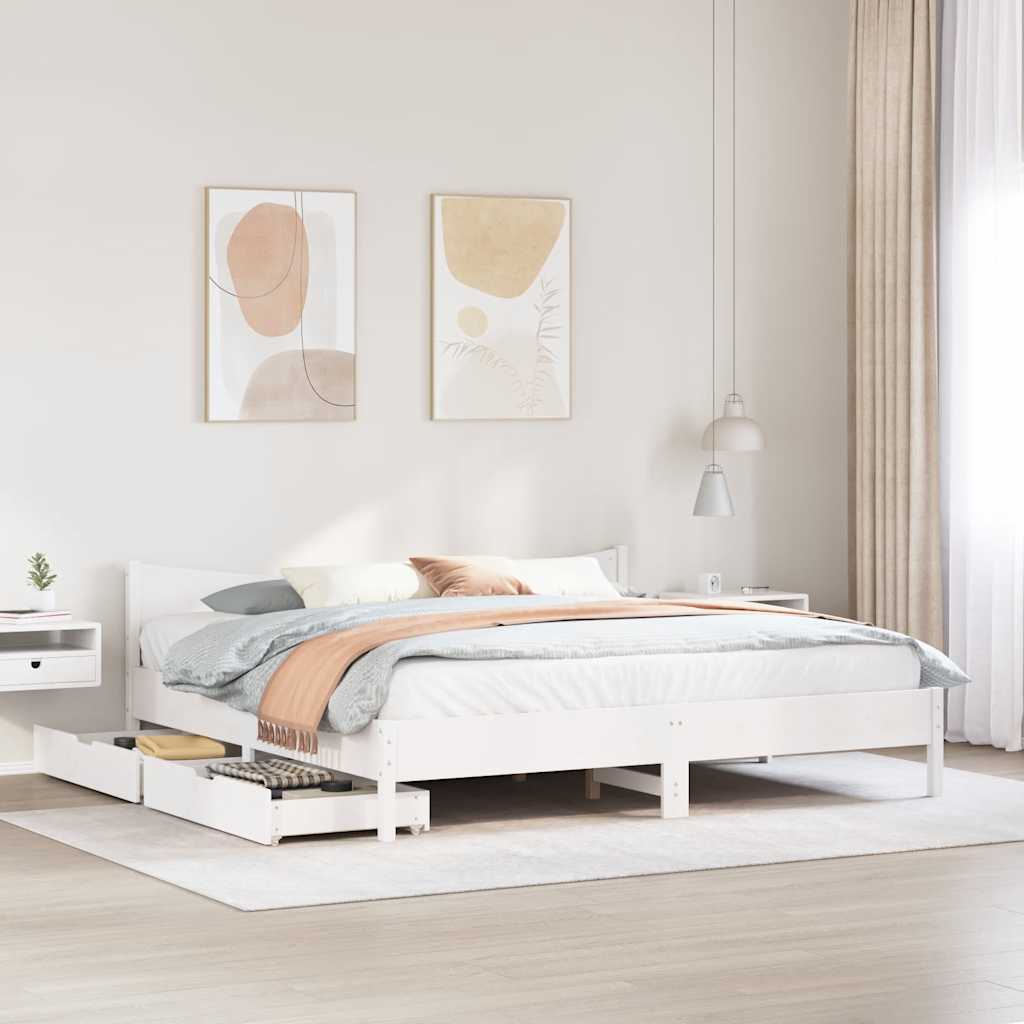 Giroletto con Cassetti Bianco 200x200 cm Legno Massello di Pino | homemem39