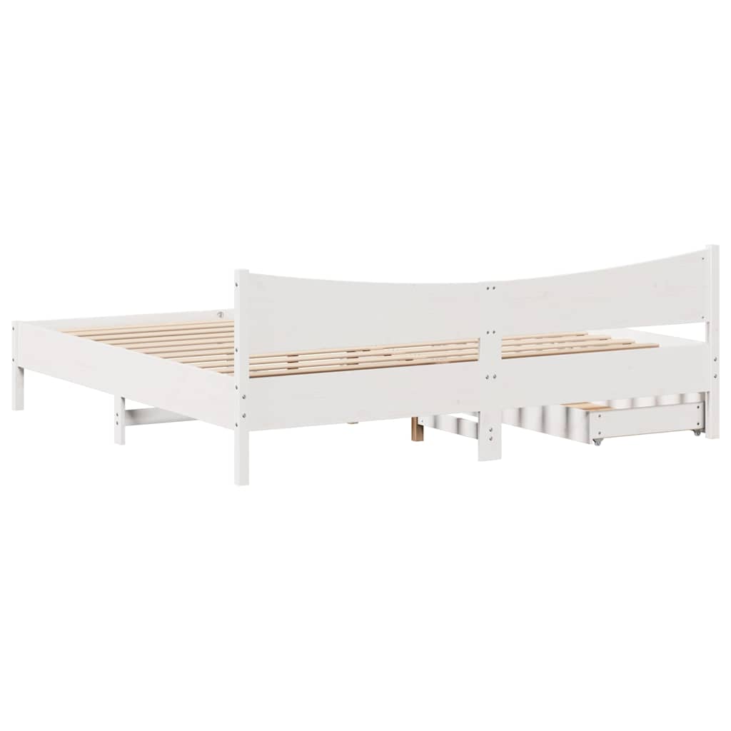 Giroletto con Cassetti Bianco 200x200 cm Legno Massello di Pino | homemem39