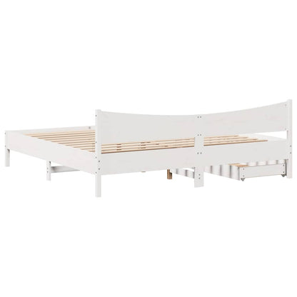 Giroletto con Cassetti Bianco 200x200 cm Legno Massello di Pino | homemem39