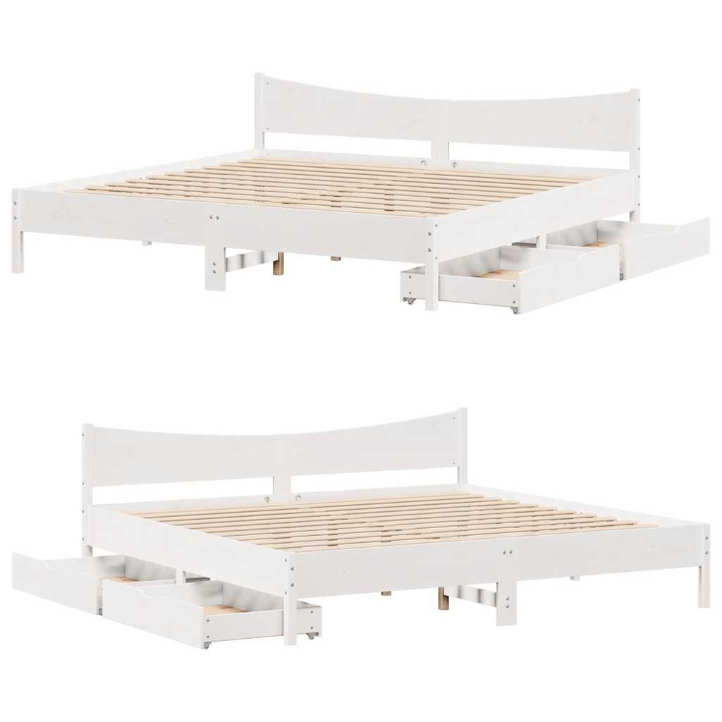 Giroletto con Cassetti Bianco 200x200 cm Legno Massello di Pino | homemem39