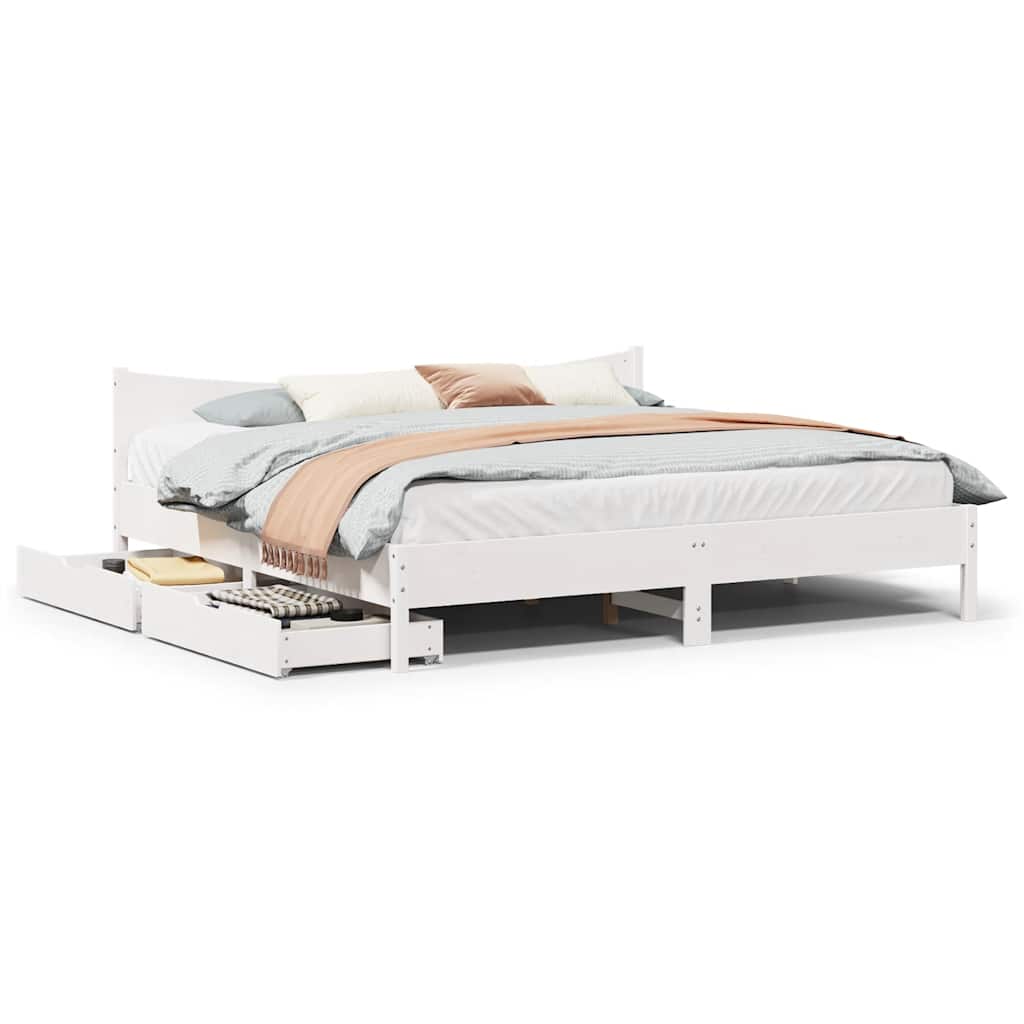 Giroletto con Cassetti Bianco 200x200 cm Legno Massello di Pino | homemem39