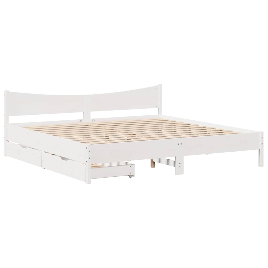 Giroletto con Cassetti Bianco 180x200 cm Legno Massello di Pino | homemem39