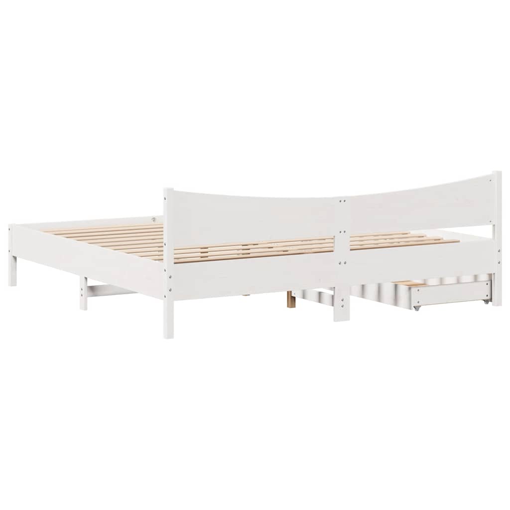 Giroletto con Cassetti Bianco 180x200 cm Legno Massello di Pino | homemem39