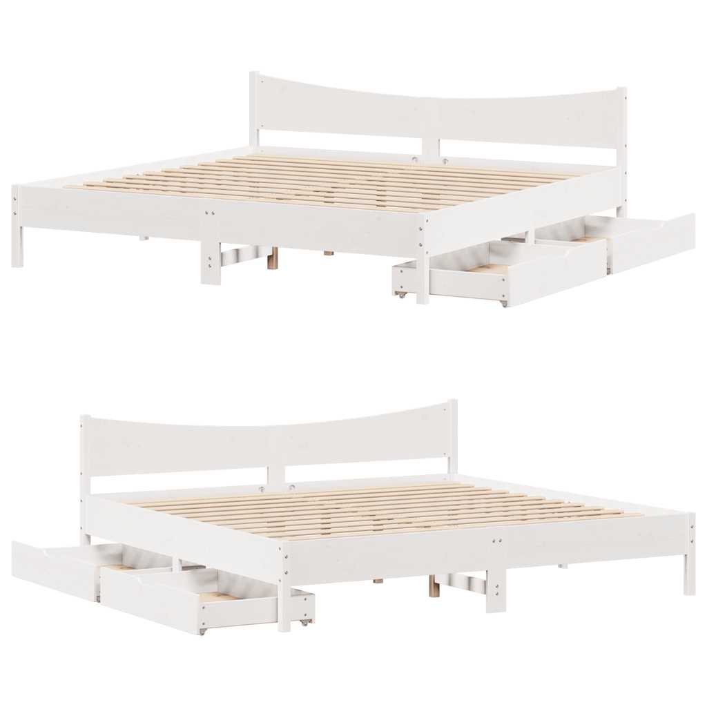 Giroletto con Cassetti Bianco 180x200 cm Legno Massello di Pino | homemem39