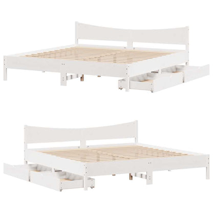 Giroletto con Cassetti Bianco 180x200 cm Legno Massello di Pino | homemem39