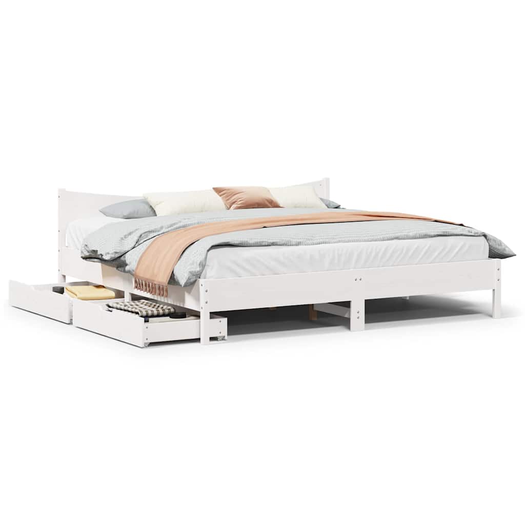 Giroletto con Cassetti Bianco 180x200 cm Legno Massello di Pino | homemem39