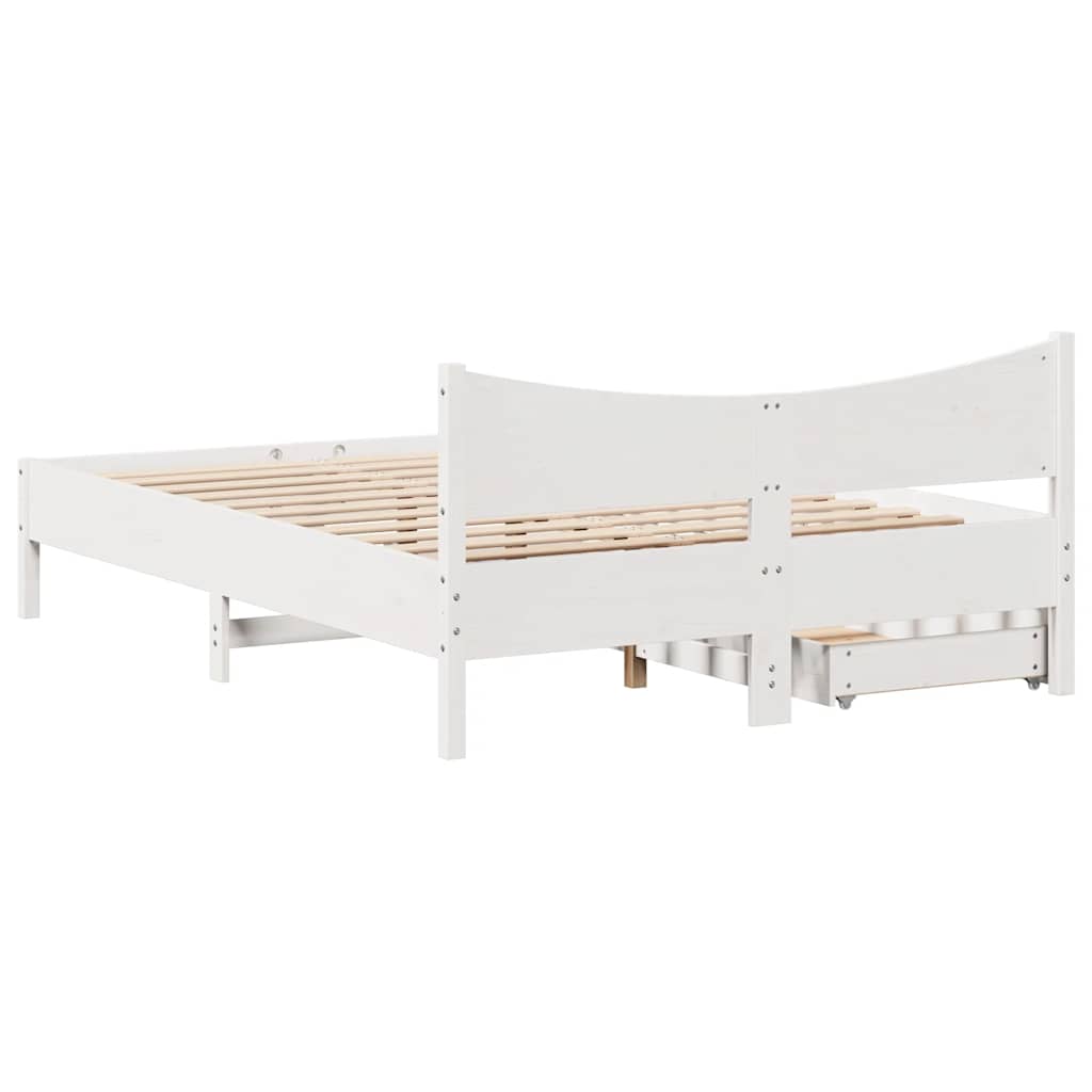 Giroletto con Cassetti Bianco 160x200 cm Legno Massello di Pino | homemem39