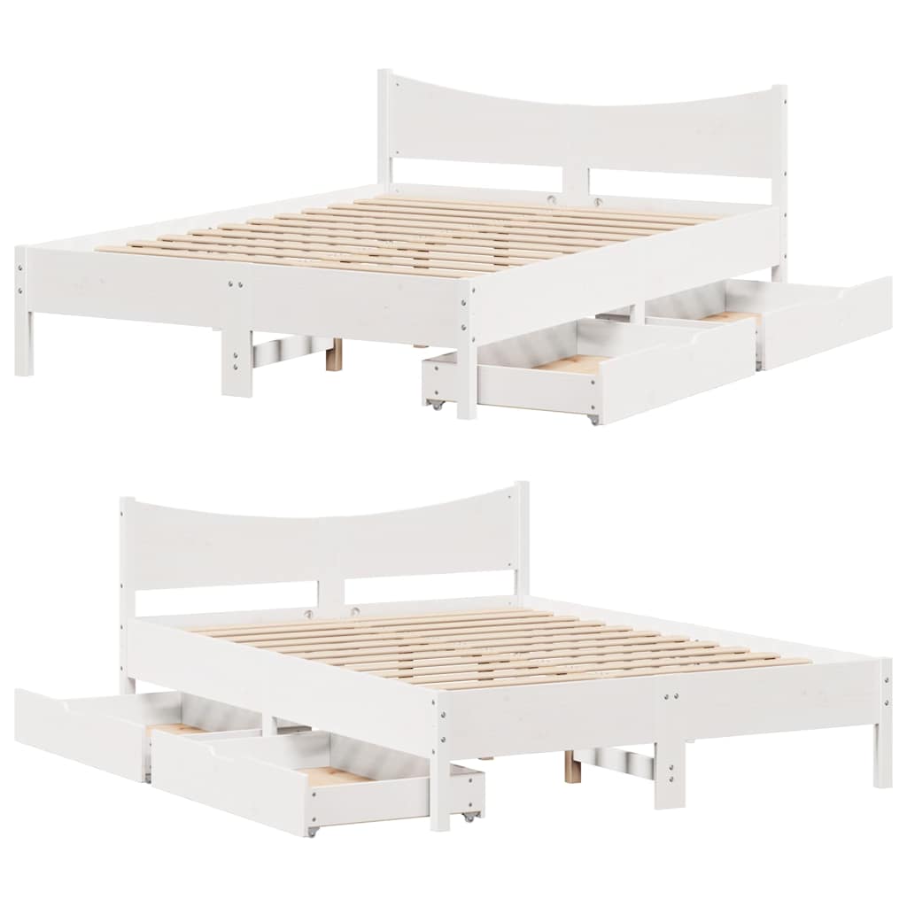 Giroletto con Cassetti Bianco 160x200 cm Legno Massello di Pino | homemem39