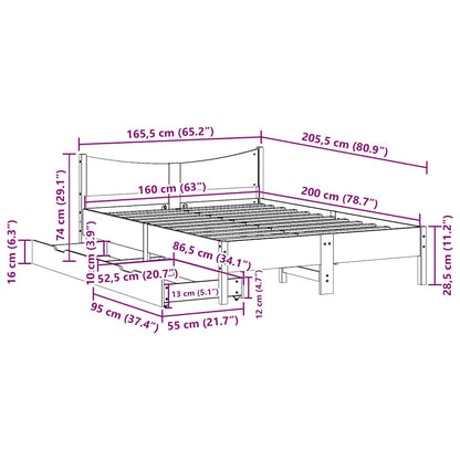Giroletto con Cassetti Bianco 160x200 cm Legno Massello di Pino | homemem39