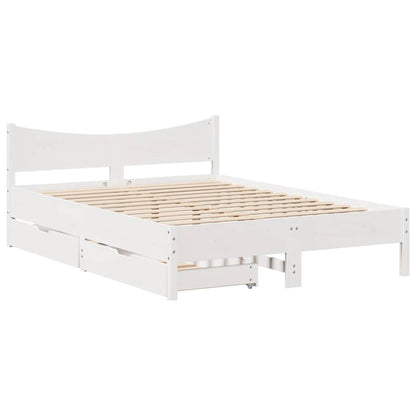 Giroletto con Cassetti Bianco 140x190 cm Legno Massello di Pino | homemem39