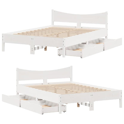 Giroletto con Cassetti Bianco 140x190 cm Legno Massello di Pino | homemem39