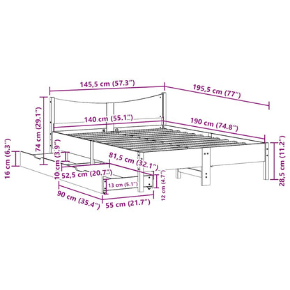 Giroletto con Cassetti Bianco 140x190 cm Legno Massello di Pino | homemem39