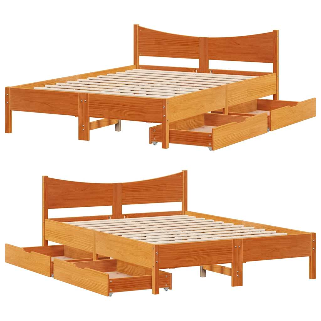 Giroletto Cassetti Marrone Cera 140x190 cm Legno Massello Pino | homemem39