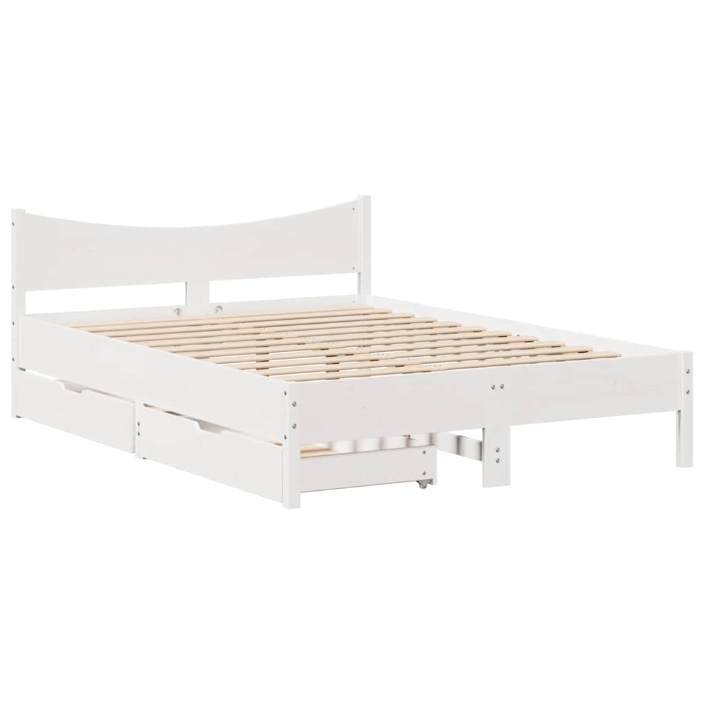 Giroletto con Cassetti Bianco 135x190 cm Legno Massello di Pino | homemem39