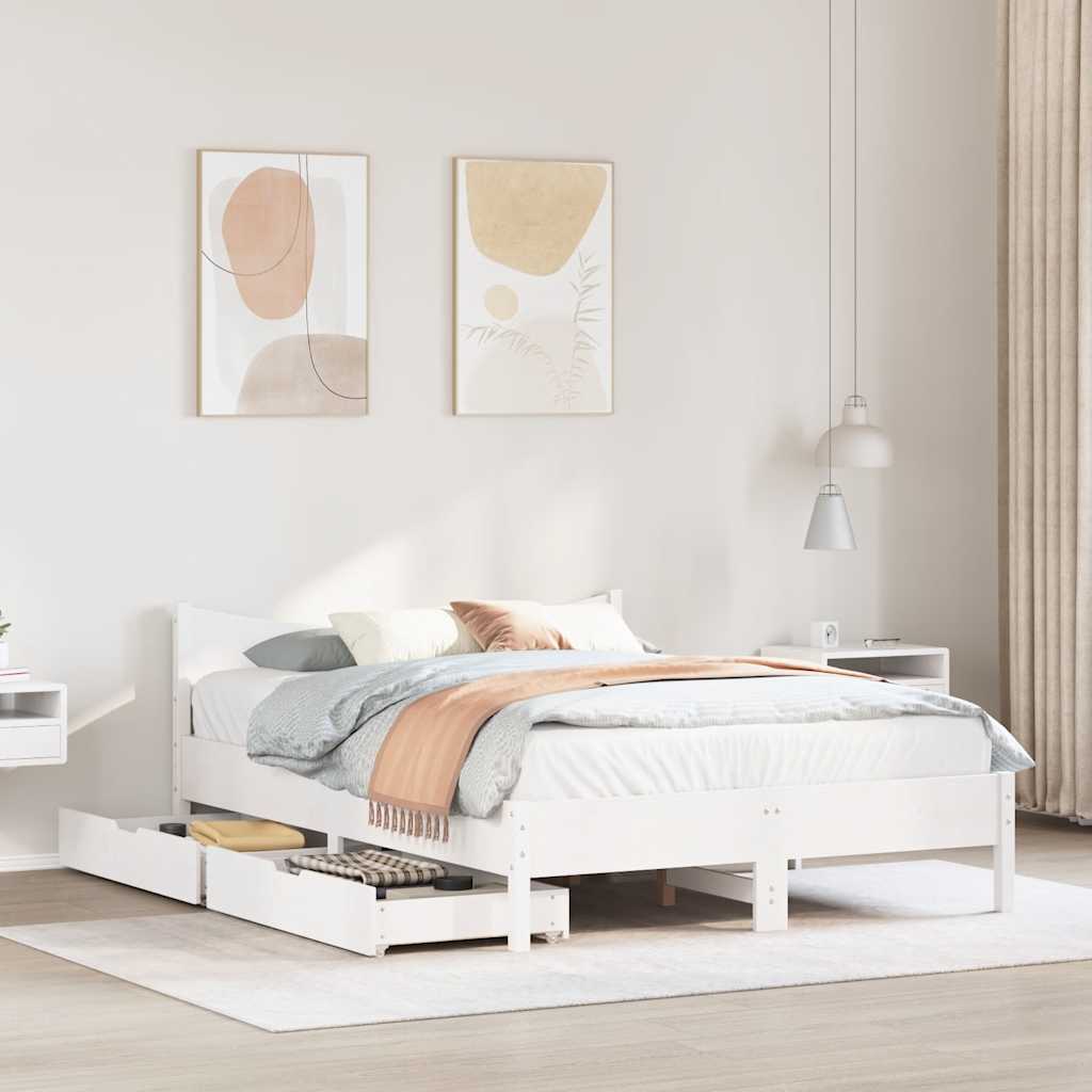 Giroletto con Cassetti Bianco 135x190 cm Legno Massello di Pino | homemem39
